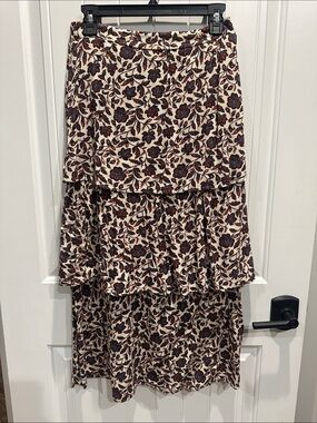 A. Byer Cream Maxi Skirt with Brown & Blue Floral